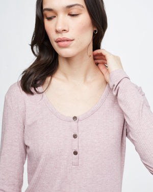 Gray,Purple Women's Ribbed Button Long Sleeve Top