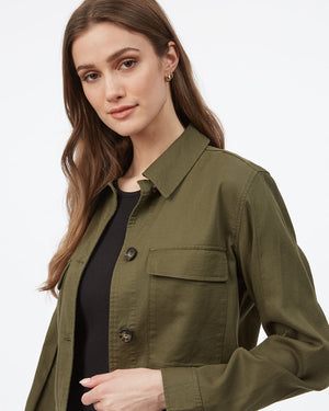 Green Women's Cropped Collared Jacket