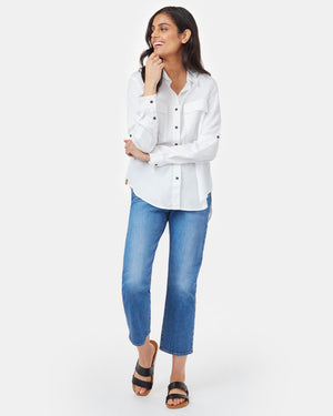 White Women's Tencel Long Sleeve Button Up