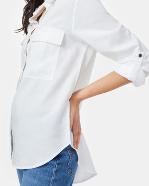 White Women's Tencel Long Sleeve Button Up