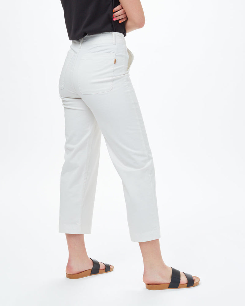 White Women's Twill Wide Leg Trousers