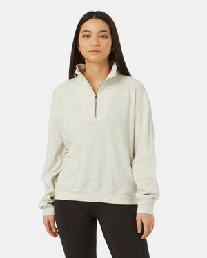 White Women's Waffle Knit Half Zip Sweatshirt