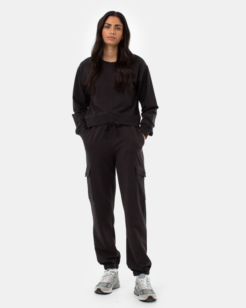 Black Womens Organic Cotton Crew neck Pullover Sweater