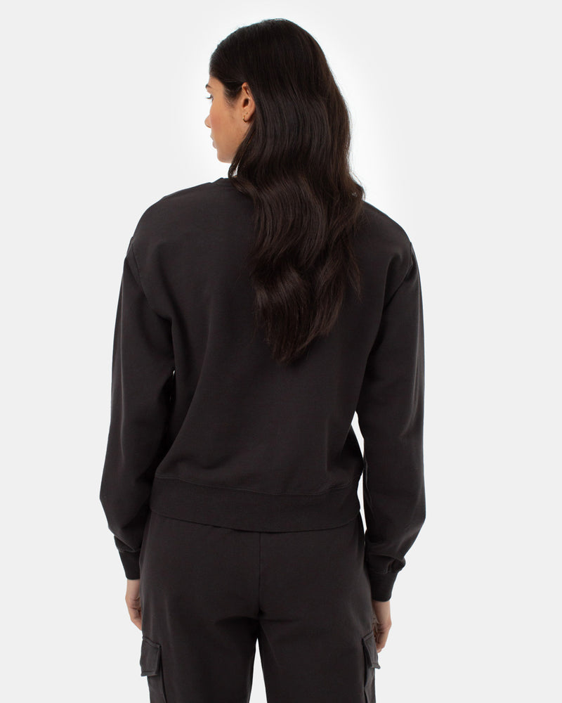Black Womens Organic Cotton Crew neck Pullover Sweater