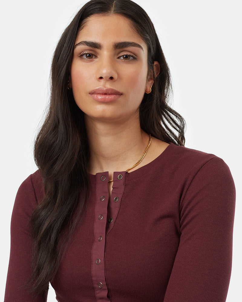 Engineered Rib Placket Womens Rib Snap Placket Henley | Organic Cotton