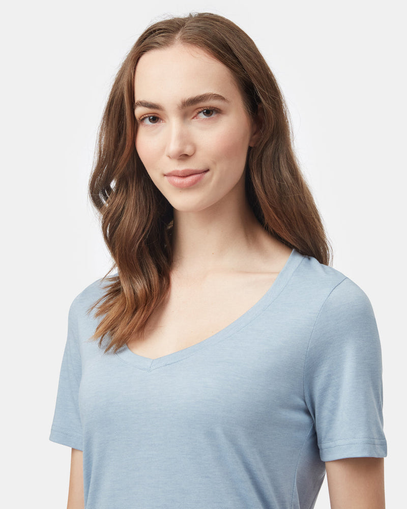 Womens V-Neck Short Sleeve T-Shirt_blue