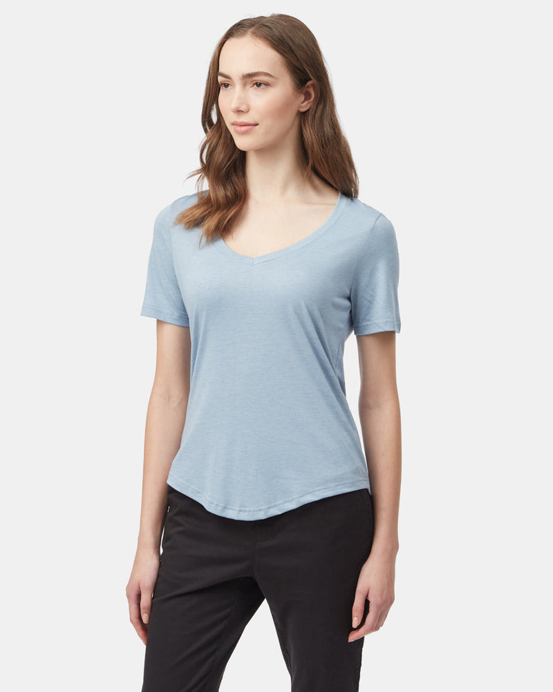 Womens V-Neck Short Sleeve T-Shirt_blue