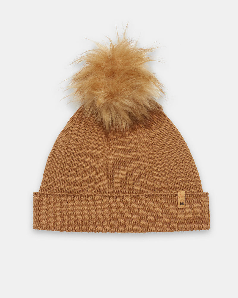Wool Ribbed Knit Pom Toque