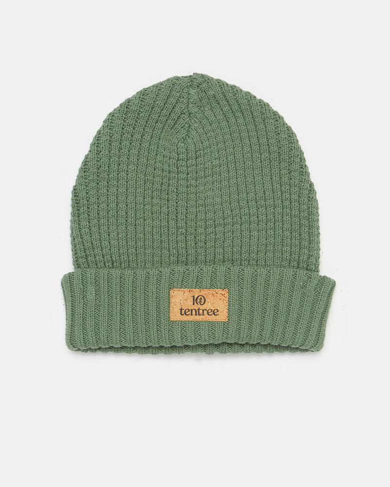 Green Cotton Ribbed Beanie