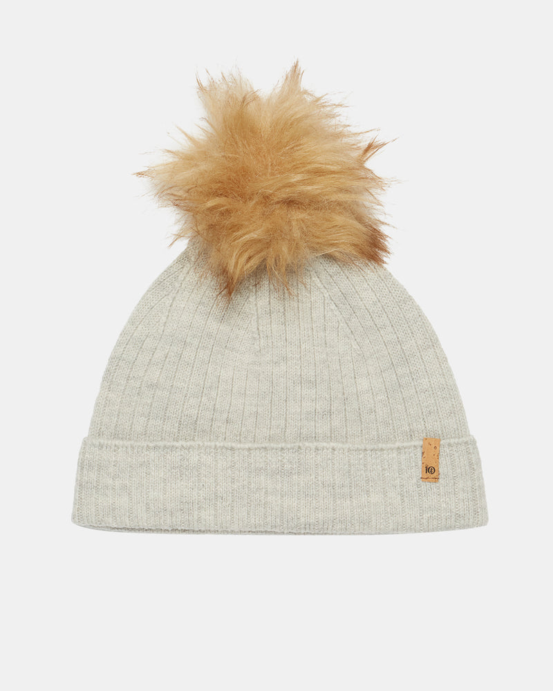 Wool Ribbed Knit Pom Toque