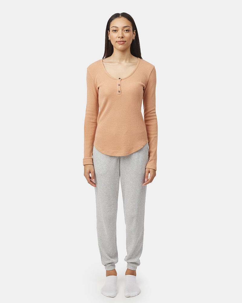 Women's Waffle Knit Button Longsleeve Shirt