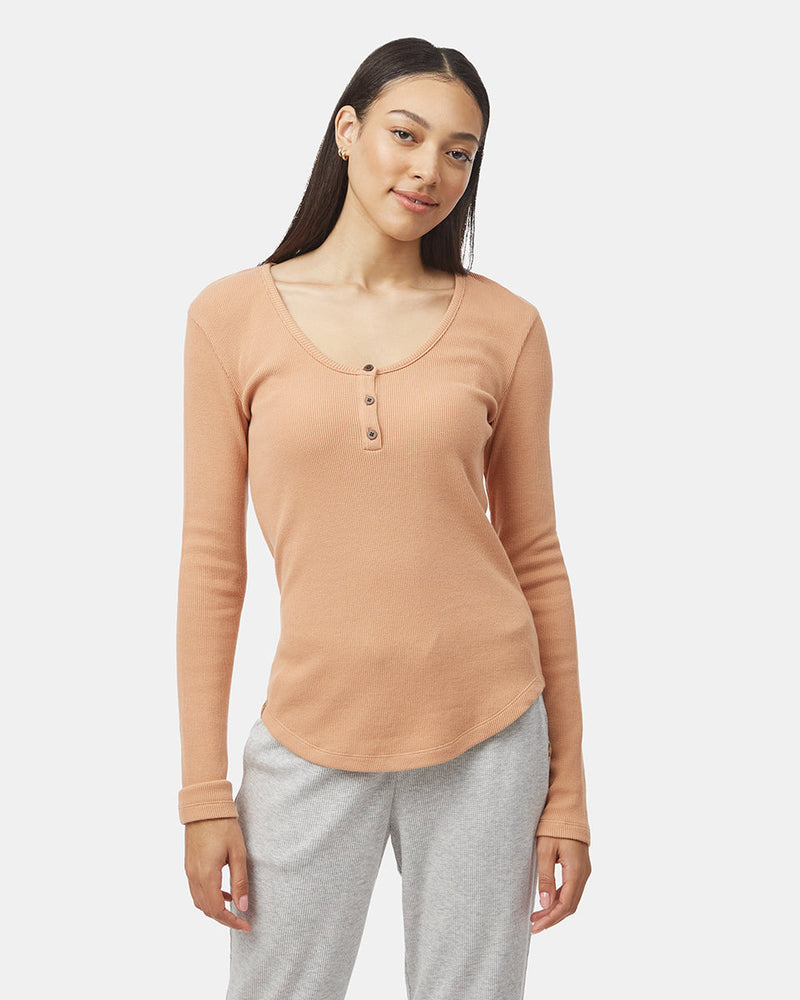 Women's Waffle Knit Button Longsleeve Shirt